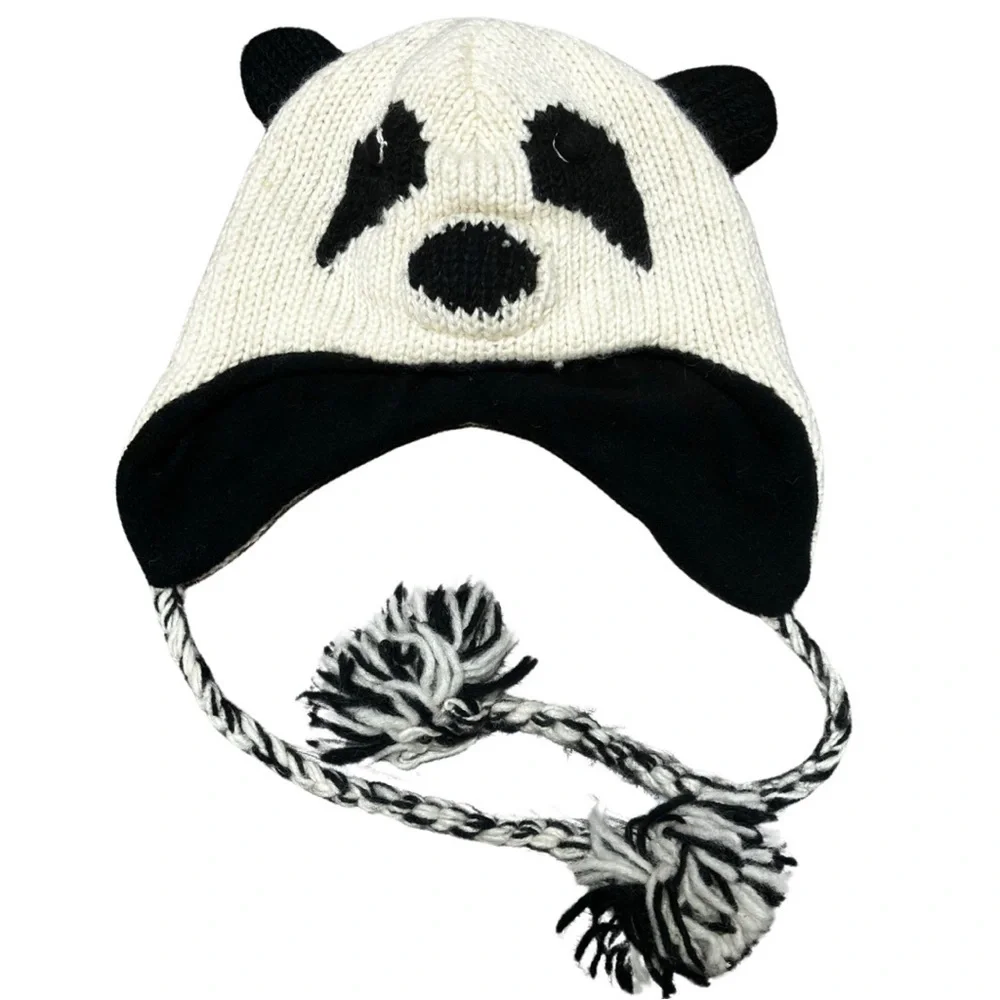 Wool panda hat for kids - Picture 1 of 5